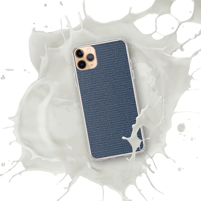 Navy Blue Woven Texture Clear Case for iPhone — close-up woven fabric texture in deep navy and heathered blue with fine