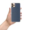Navy Blue Woven Texture Clear Case for iPhone — close-up woven fabric texture in deep navy and heathered blue with fine