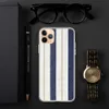 Nautical Ticking Stripe Clear Case for iPhone — woven ticking stripe pattern with wide navy blue stripes, slim taupe