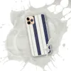 Nautical Ticking Stripe Clear Case for iPhone — woven ticking stripe pattern with wide navy blue stripes, slim taupe