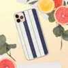 Nautical Ticking Stripe Clear Case for iPhone — woven ticking stripe pattern with wide navy blue stripes, slim taupe