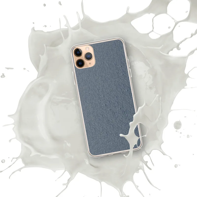 Washed Denim Texture Clear Case for iPhone — close-up washed denim fabric texture with diagonal twill weave in faded indigo