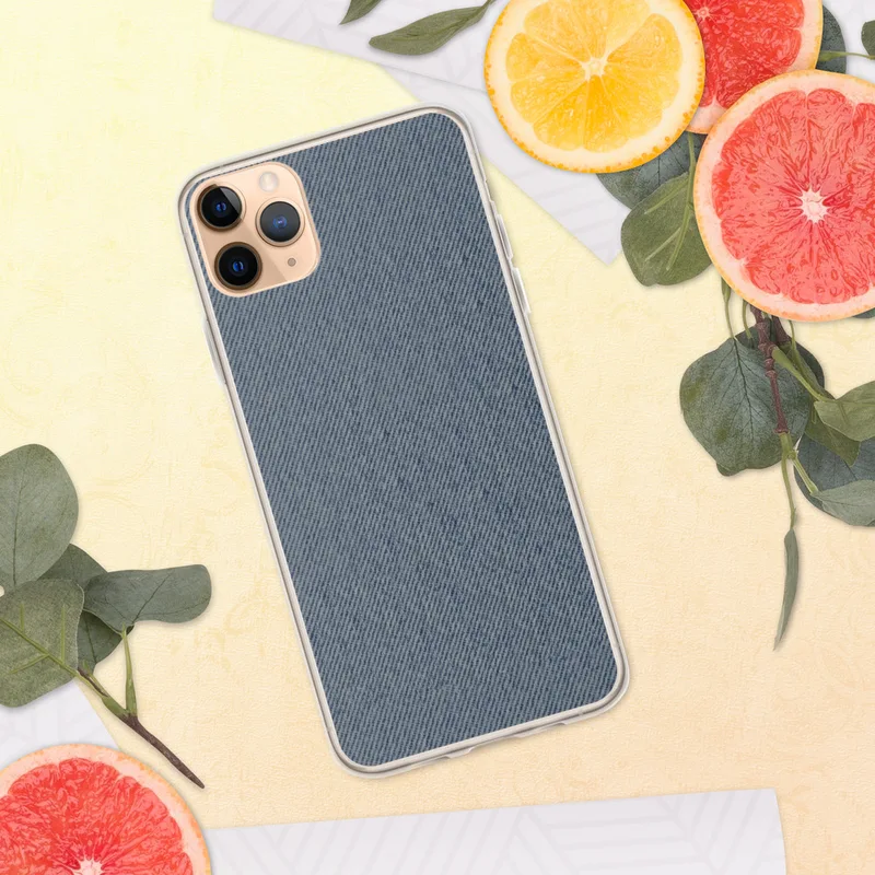 Washed Denim Texture Clear Case for iPhone — close-up washed denim fabric texture with diagonal twill weave in faded indigo