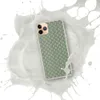 Garden Plaid Clear Case for iPhone — woven-style plaid pattern in sage green and mint with thin vertical stripes in dusty
