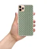 Garden Plaid Clear Case for iPhone — woven-style plaid pattern in sage green and mint with thin vertical stripes in dusty