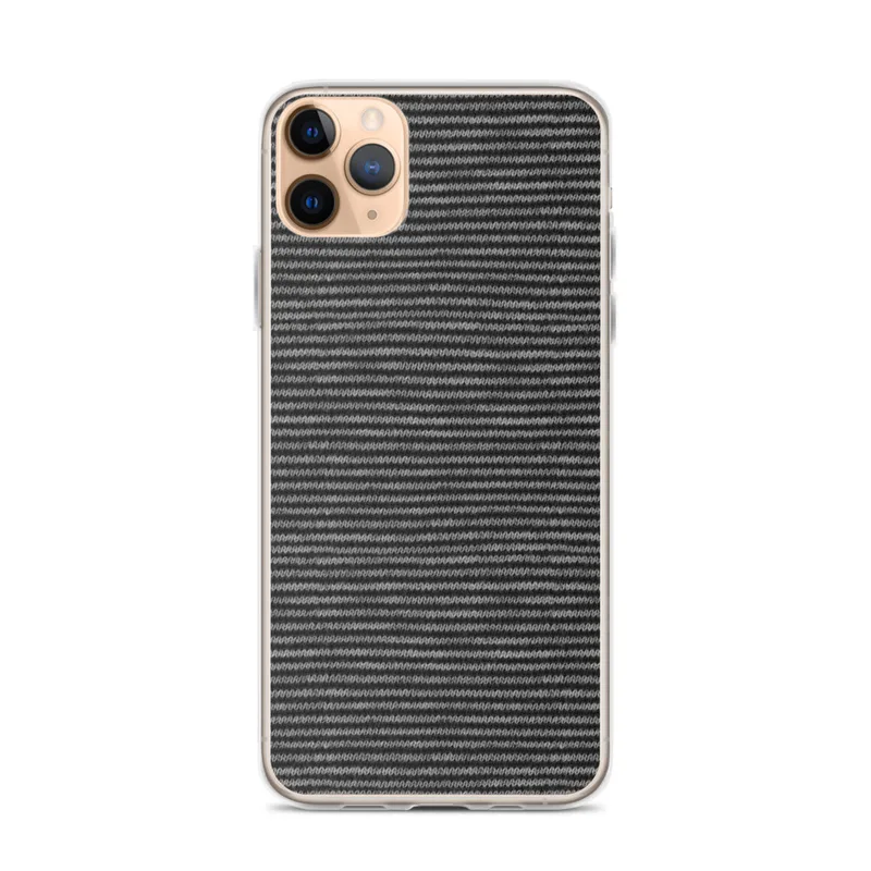 Dark Pinstripe Texture Clear Case for iPhone — tightly woven horizontal pinstripes in charcoal and soft grey resembling fine