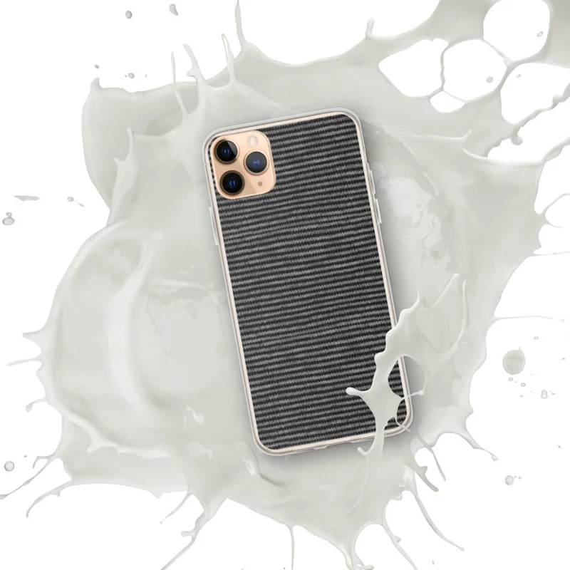 Dark Pinstripe Texture Clear Case for iPhone — tightly woven horizontal pinstripes in charcoal and soft grey resembling fine