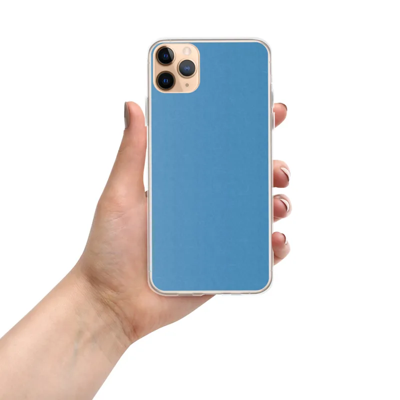 Serene Sky Blue Clear Case for iPhone — solid flat sky blue in a smooth matte-like tone with subtle texture variation across