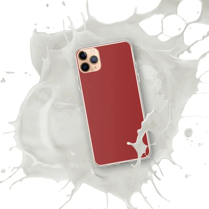 Bold Crimson Minimalist Clear Case for iPhone — solid deep crimson red fill covering the entire surface in a flat