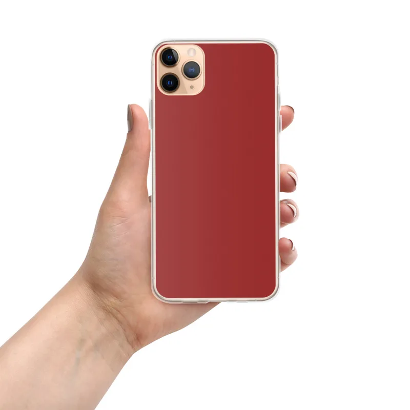 Bold Crimson Minimalist Clear Case for iPhone — solid deep crimson red fill covering the entire surface in a flat