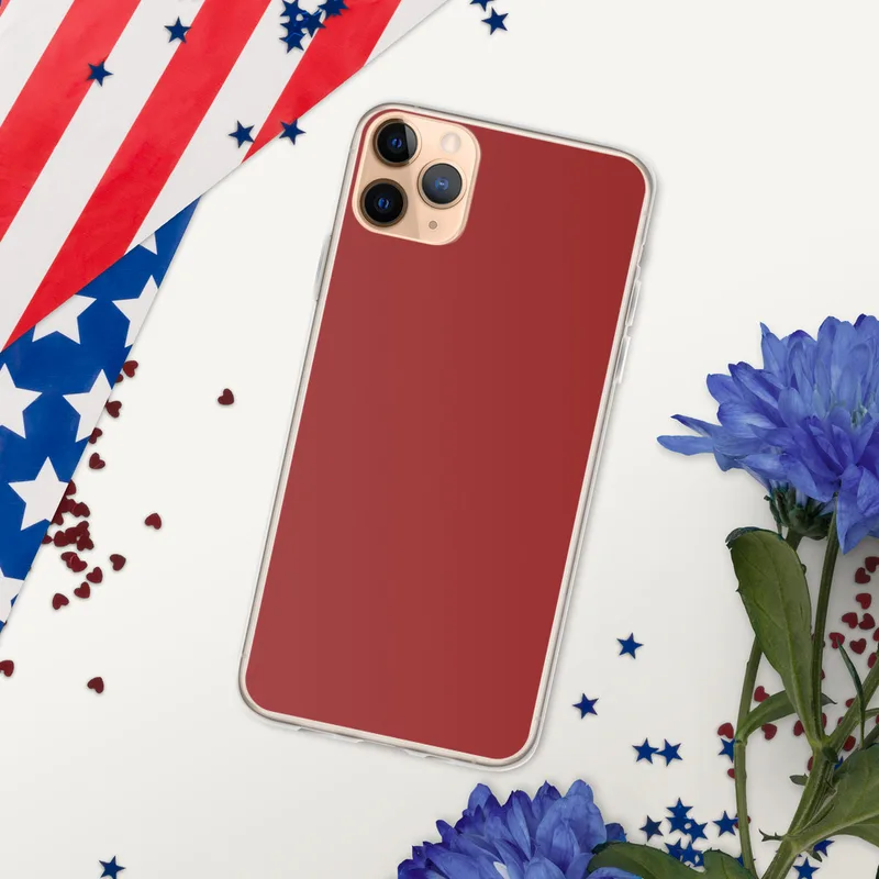 Bold Crimson Minimalist Clear Case for iPhone — solid deep crimson red fill covering the entire surface in a flat