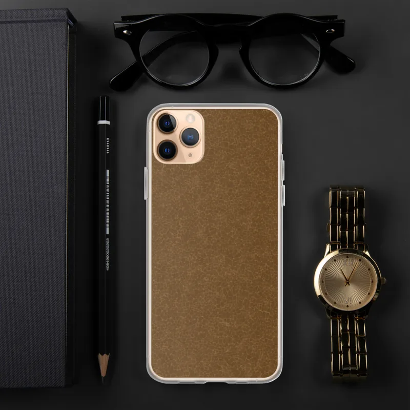 Burnished Leather Texture Clear Case for iPhone — fine crackled leather grain pattern in warm sienna and tan tones