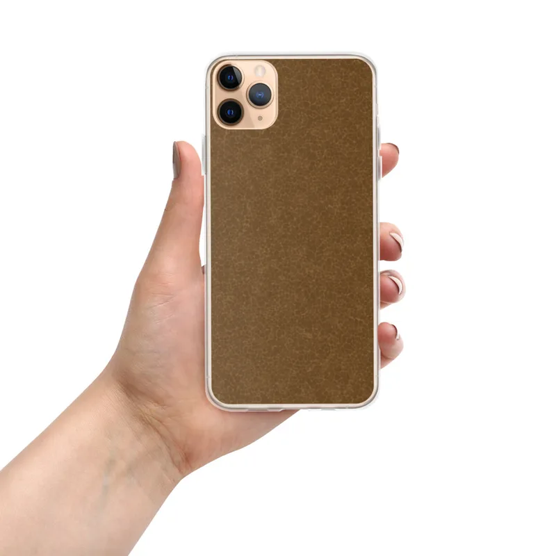 Burnished Leather Texture Clear Case for iPhone — fine crackled leather grain pattern in warm sienna and tan tones