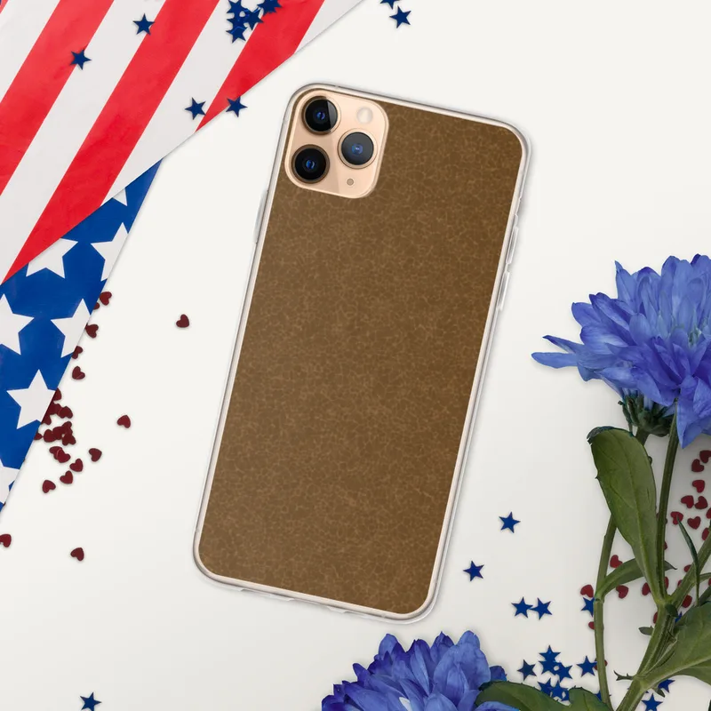 Burnished Leather Texture Clear Case for iPhone — fine crackled leather grain pattern in warm sienna and tan tones