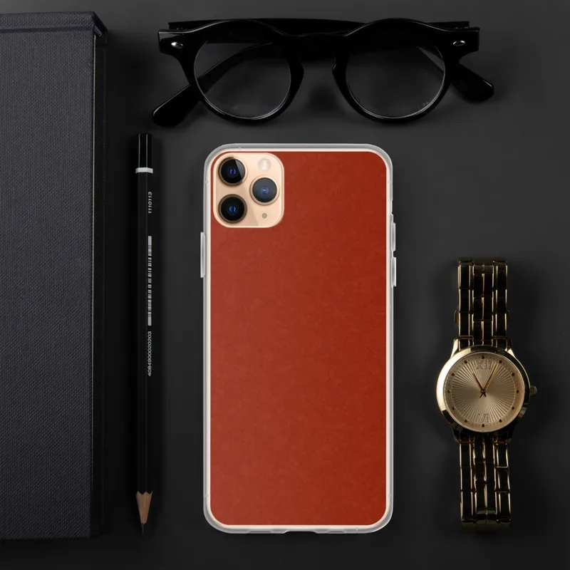 Crimson Ember Clear Case for iPhone — deep crimson red surface with a subtle crackled lacquer texture pattern in tonal dark