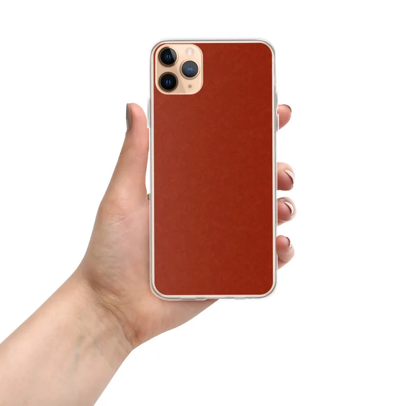 Crimson Ember Clear Case for iPhone — deep crimson red surface with a subtle crackled lacquer texture pattern in tonal dark