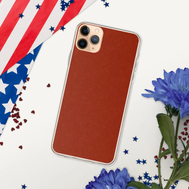 Crimson Ember Clear Case for iPhone — deep crimson red surface with a subtle crackled lacquer texture pattern in tonal dark