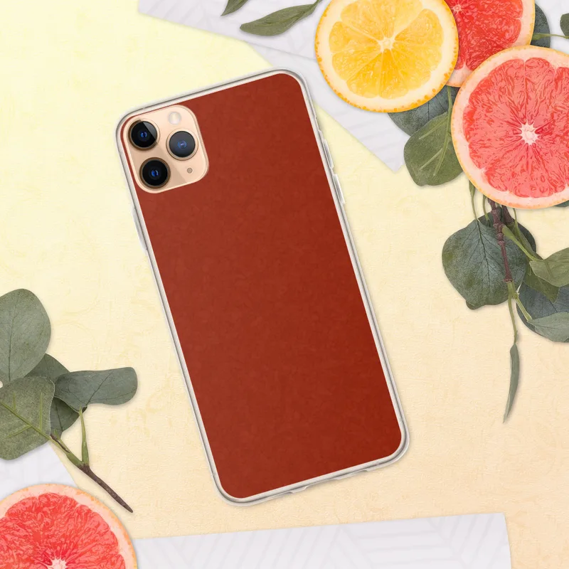 Crimson Ember Clear Case for iPhone — deep crimson red surface with a subtle crackled lacquer texture pattern in tonal dark