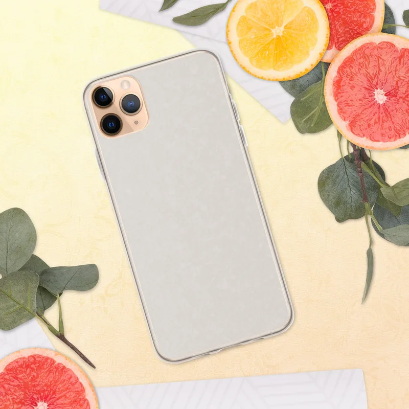 Pure Clarity Minimalist Clear Case for iPhone — fully transparent clear surface with subtle light texture on a neutral
