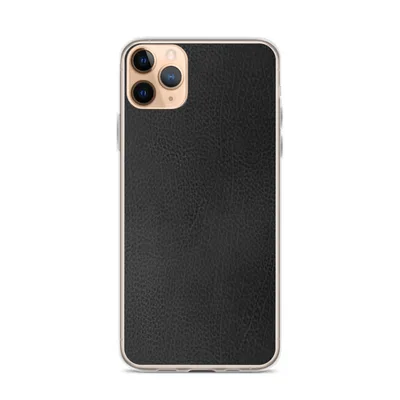 close-up black leather grain texture with natural variation in deep charcoal tones and subtle surface creases on mockup Dark Leather Texture Clear Case - default view