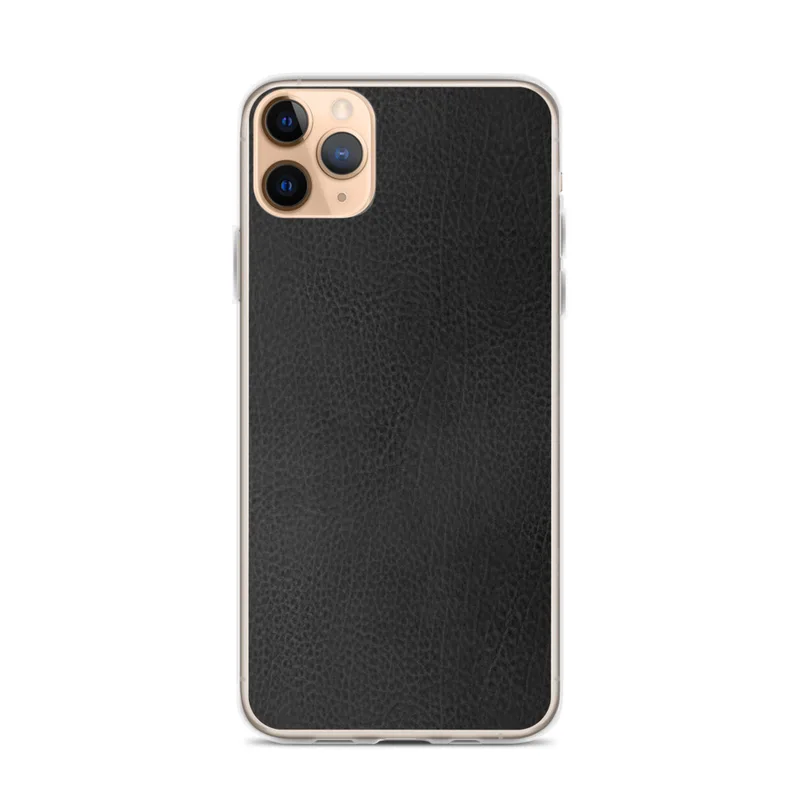 Dark Leather Texture Clear Case for iPhone — close-up black leather grain texture with natural variation in deep charcoal