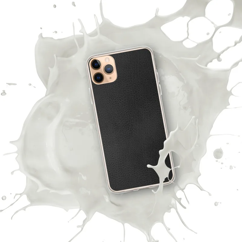 Dark Leather Texture Clear Case for iPhone — close-up black leather grain texture with natural variation in deep charcoal