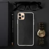 Scratched Black Leather Clear Case for iPhone — close-up black leather surface with natural grain pores and scattered fine