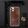 Worn Leather Vintage Clear Case for iPhone — distressed leather texture in deep mahogany and warm tan with crackled surface