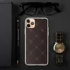 Dark Diamond Stitch Clear Case for iPhone — diagonal diamond grid with double-stitched lines on a deep espresso brown