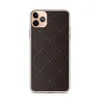 Dark Diamond Quilted Clear Case for iPhone — diagonal diamond grid with dashed stitch lines on a deep espresso brown