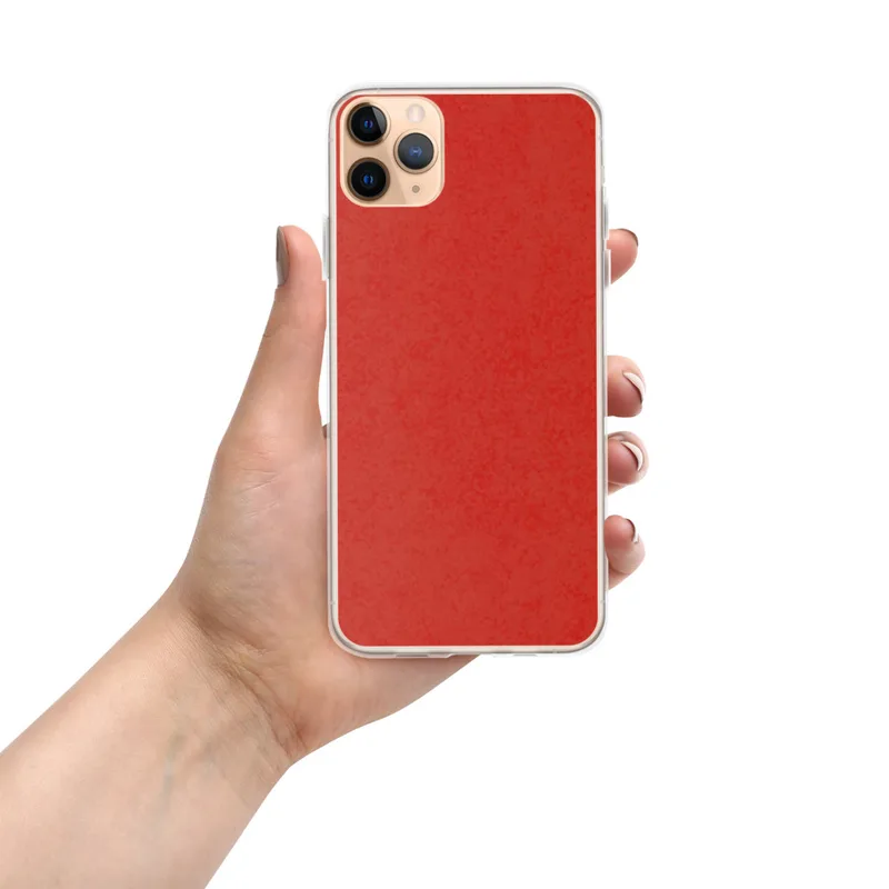 Bold Crimson Texture Clear Case for iPhone — mottled crimson red texture with subtle tonal variation across a warm scarlet