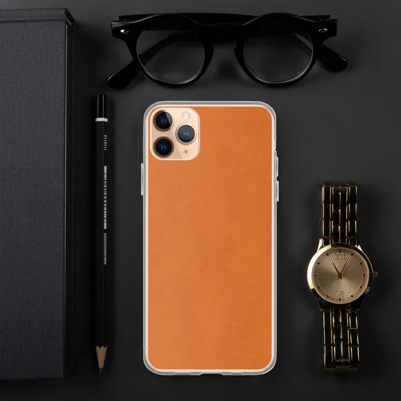 Burnt Orange Minimalist Clear Case for iPhone — smooth solid burnt orange surface with subtle warm texture variation