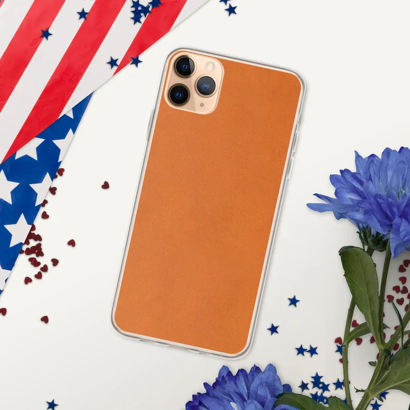 Burnt Orange Minimalist Clear Case for iPhone — smooth solid burnt orange surface with subtle warm texture variation