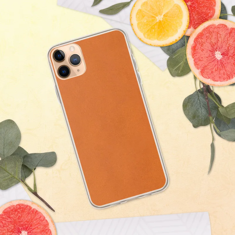 Burnt Orange Minimalist Clear Case for iPhone — smooth solid burnt orange surface with subtle warm texture variation
