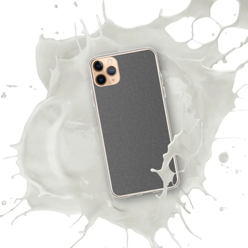 Slate Linen Texture Clear Case for iPhone — close-up woven linen fabric texture in muted charcoal and slate gray tones