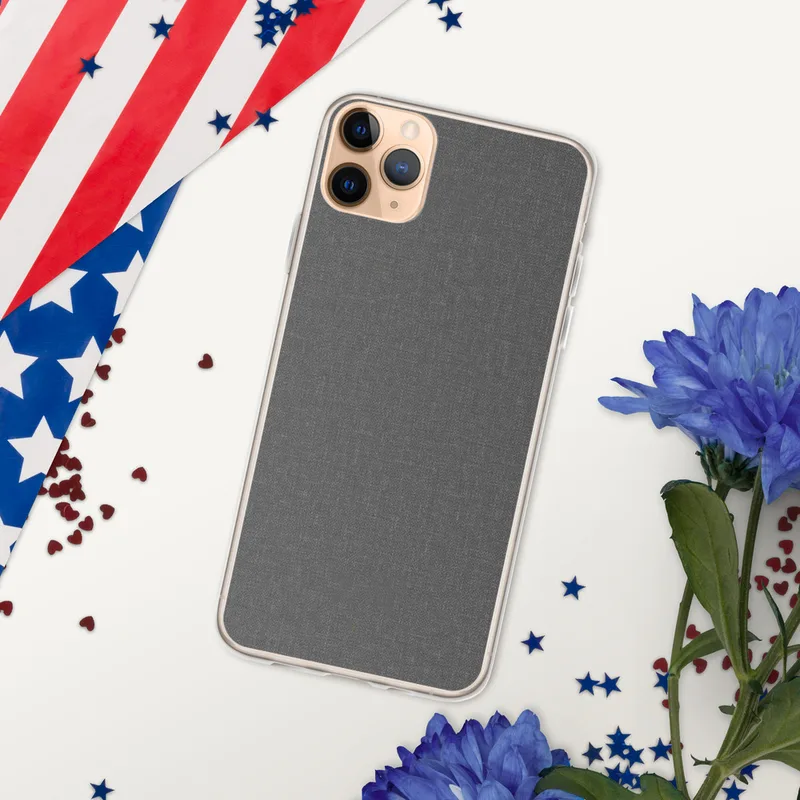 Slate Linen Texture Clear Case for iPhone — close-up woven linen fabric texture in muted charcoal and slate gray tones