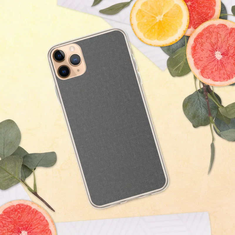 Slate Linen Texture Clear Case for iPhone — close-up woven linen fabric texture in muted charcoal and slate gray tones