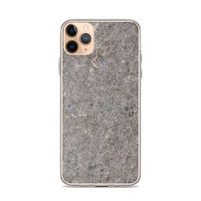 close-up photographic texture of gray industrial felt with scattered fibers and faint flecks of red, blue, and green throughout on mockup Raw Fiber Texture Clear Case - default view