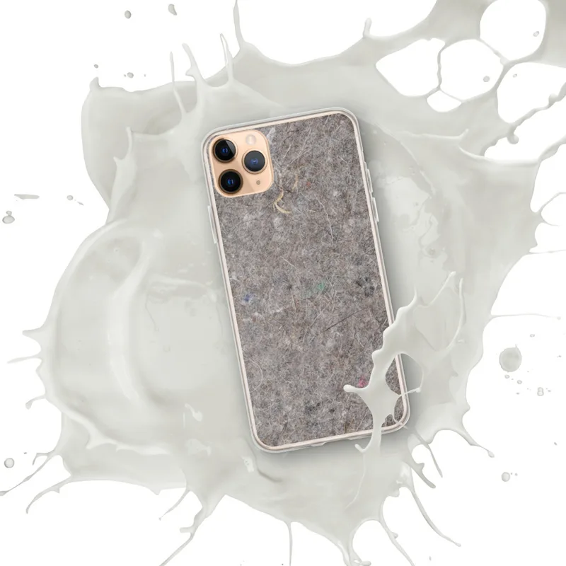 Raw Fiber Texture Clear Case for iPhone — close-up photographic texture of gray industrial felt with scattered fibers