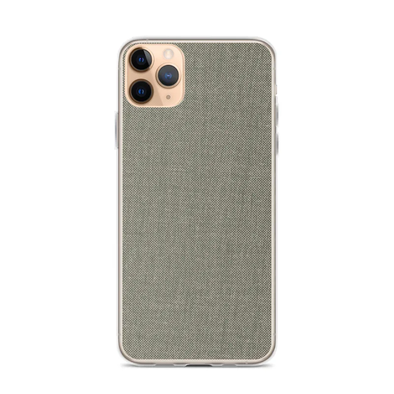 Subtle Texture Minimalist Clear Case for iPhone — fine woven textile pattern in muted sage green and warm grey tones