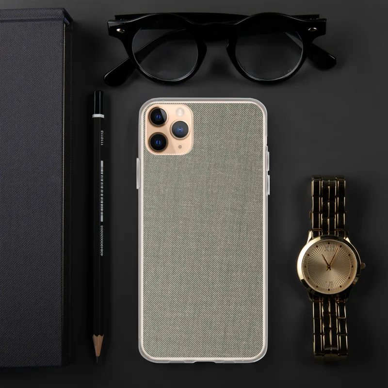 Subtle Texture Minimalist Clear Case for iPhone — fine woven textile pattern in muted sage green and warm grey tones