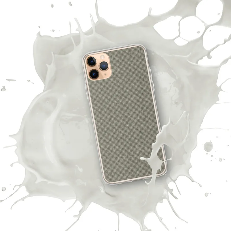 Subtle Texture Minimalist Clear Case for iPhone — fine woven textile pattern in muted sage green and warm grey tones