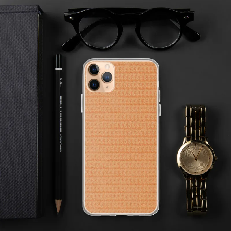 Warm Peach Woven Texture Clear Case for iPhone — close-up woven knit fabric texture in soft peach and apricot tones