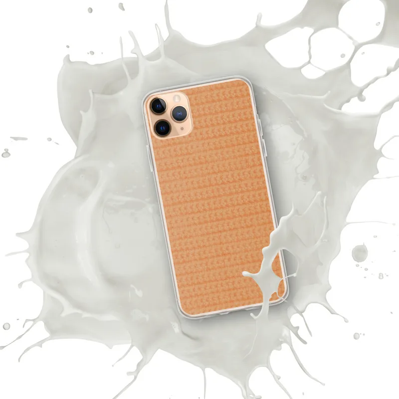 Warm Peach Woven Texture Clear Case for iPhone — close-up woven knit fabric texture in soft peach and apricot tones