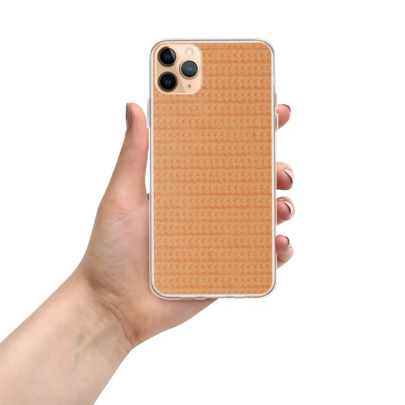 Warm Peach Woven Texture Clear Case for iPhone — close-up woven knit fabric texture in soft peach and apricot tones