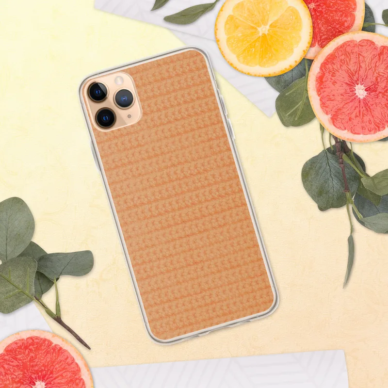 Warm Peach Woven Texture Clear Case for iPhone — close-up woven knit fabric texture in soft peach and apricot tones