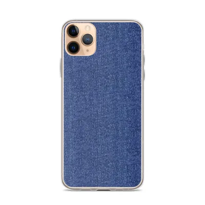 close-up woven indigo denim fabric texture with diagonal twill pattern in deep blue tones on mockup Classic Denim Texture Clear Case - default view
