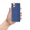 Classic Denim Texture Clear Case for iPhone — close-up woven indigo denim fabric texture with diagonal twill pattern in deep