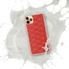 Red Diamond Quilted Pattern Clear Case for iPhone — repeating diamond grid pattern with cream double-stitch lines on a rich