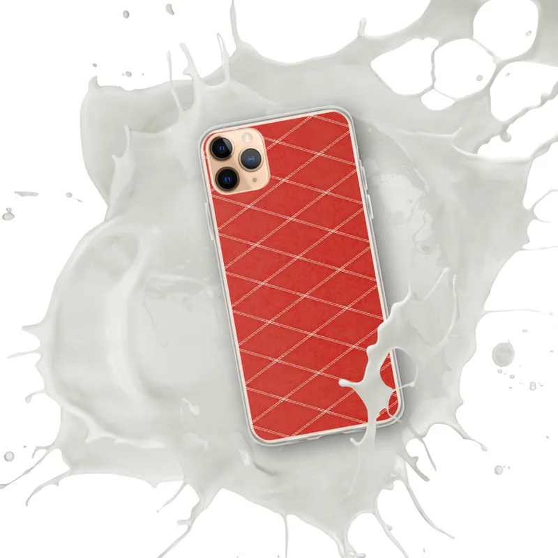 Red Diamond Quilted Pattern Clear Case for iPhone — repeating diamond grid pattern with cream double-stitch lines on a rich